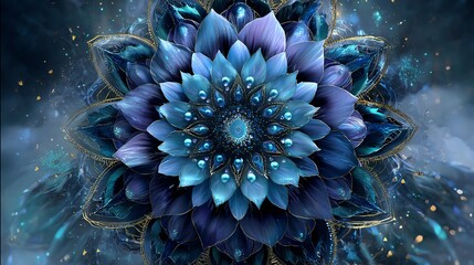 Vibrant blue lotus flower design in digital art. Mandala sacred geometry throat chakra mandala blue cinematic aura throat chakra art mandala throat chakra design