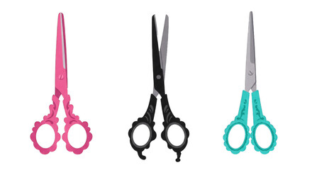 Illustration set of scissors in flat design style, PNG background.
