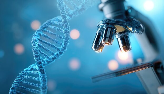 DNA research under microscope, scientific study, genetic engineering, biotechnology, advanced technology, laboratory analysis. - Powered by Adobe