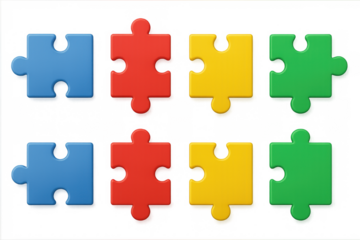 Colorful 3d puzzle pieces set on dark background