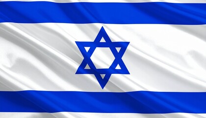 Israeli flag with blue Star of David and twin horizontal stripes on white field&mdash;symbolic geometry evokes heritage, faith, and national identity in minimalist cultural composition.