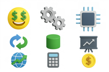 3d business and technology icons set featuring symbols of finance and innovation