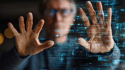 Person Interacting with Digital Data Stream.