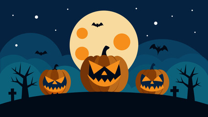 Halloween Night Scene with Pumpkin Trio – Halloween Vector Background
