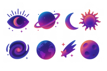 Magical cosmic elements in vibrant gradient style for modern design