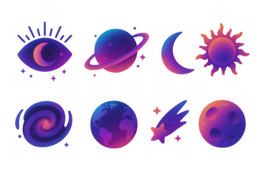 Magical cosmic elements in vibrant gradient style for modern design