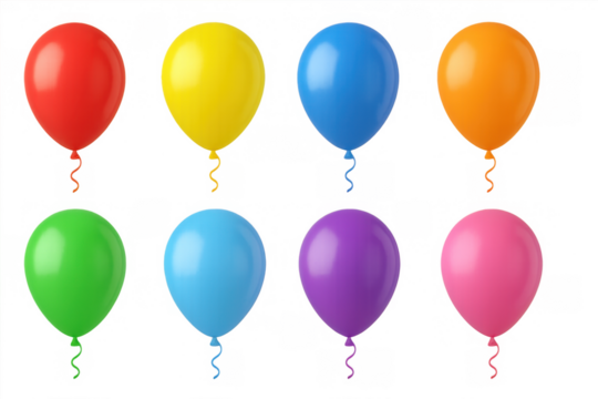 Colorful balloons in a flat grid design on white background