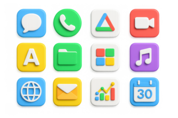Colorful 3d app icons set for social media and productivity with glossy style