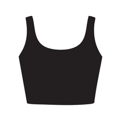 Sleeveless Crop Top in Black Silhouette Design Isolated on White Background, Comfortable and Stylish Women's Apparel