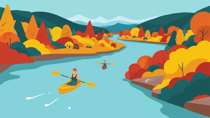 Fototapeta premium Kayaking Through Autumn Colors