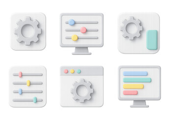 Modern 3d user interface elements with gears and sliders