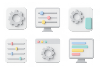 Modern 3d user interface elements with gears and sliders
