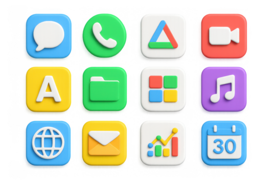 Colorful 3d app icons set for social media and productivity with glossy style