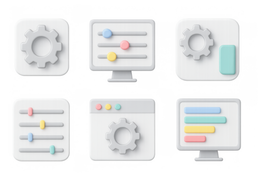 Modern 3d user interface elements with gears and sliders