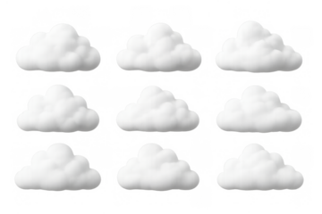 Fluffy cloud set on transparent background for weather and nature design
