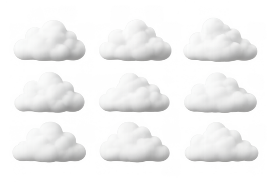 Fluffy cloud set on transparent background for weather and nature design
