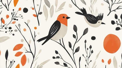 Fototapeta premium Colorful Birds in Floral Pattern Design for Creative Projects