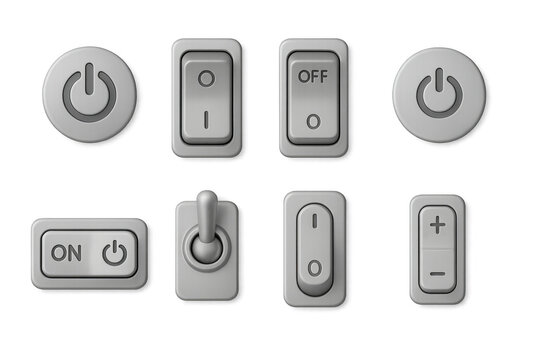 Gray 3d toggle and power buttons collection for user interfaces