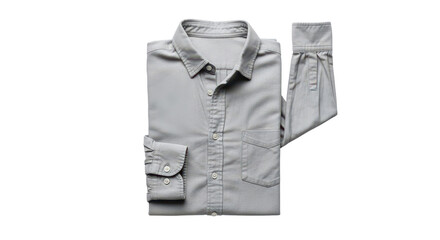 Folded Light Gray Cotton Long Sleeve Men's Dress Shirt isolated PNG with Transparent Background