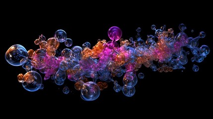 Abstract molecular structure with vibrant colors on a black background creating a modern and scientific visual for presentations and designs