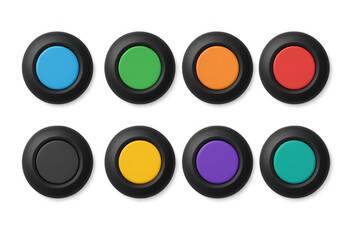 Colorful round buttons with black borders in bright background