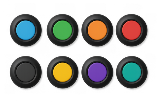 Colorful round buttons with black borders in bright background