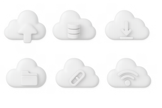 Cloud icons for data management and connectivity in 3d style