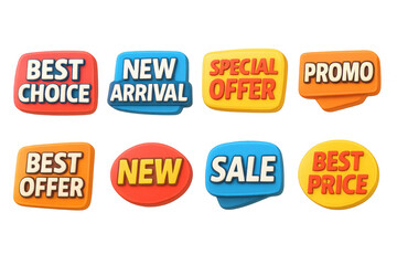 Colorful 3d discount labels for retail promotions and marketing