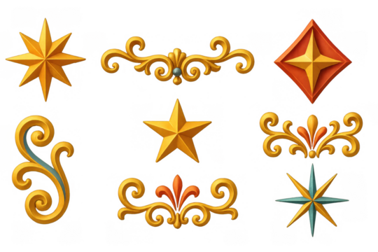 Elegant ornate gold and orange decorative elements with floral and star motifs