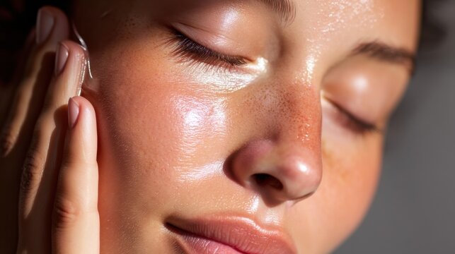 A Close-Up View of Radiant Skin, Highlighting the Natural Glow and Hydration of the Face, Emphasizing Healthy Complexion and Skincare Essentials