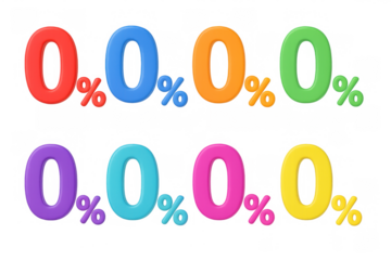 Colorful percentage symbols in 3d neon style for discount promotions