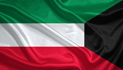 Obraz premium Kuwait flag with green, white, and red stripes and black trapezoid—Pan-Arab geometry evokes unity, independence, and strength in bold minimalist national identity composition.