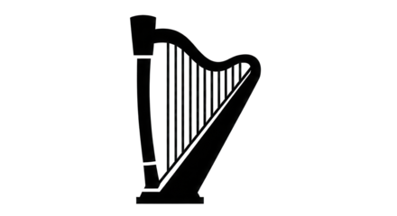 Black vector silhouette of a traditional Celtic Irish Harp musical instrument icon isolated PNG with Transparent Background