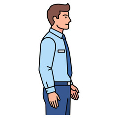 Man in formal attire stands confidently in profile view.