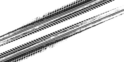 Tire track. Car, bike, motorcycle tyre mark with grunge effect isolated on white background. Wheel footprint on the road. Top view of rubber protector mark © ribut