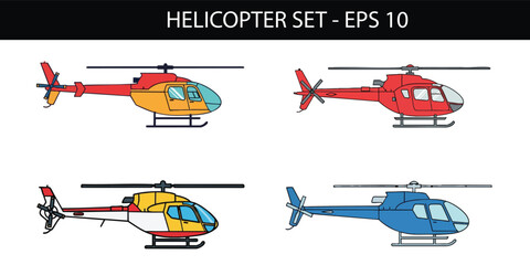 Helicopter Vector Set Colorful Designs for Aviation Projects and Transportation Themes