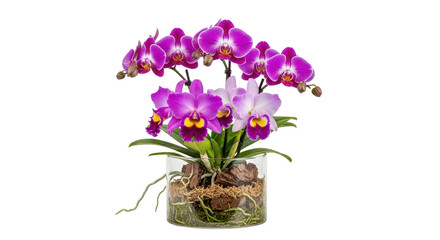 Purple Orchid flowers in vase isolated PNG with Transparent Background