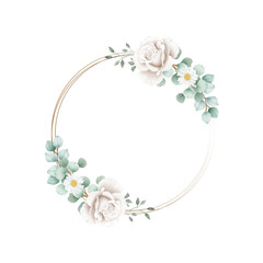 Watercolor flowers rose wreath illustration