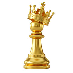 Golden pawn chess piece with two crowns on top isolated on transparent background