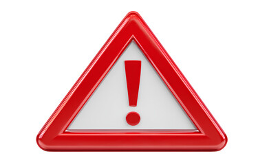  3d cartoon, red triangle warning sign with exclamation mark icon on a transparent background,v.png