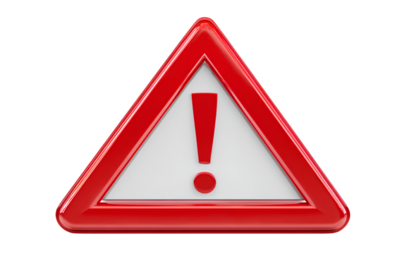  3d cartoon, red triangle warning sign with exclamation mark icon on a transparent background,v.png