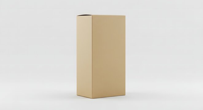 A tall, light brown, rectangular cardboard packaging box standing upright on a plain white background, ready for branding or product display.