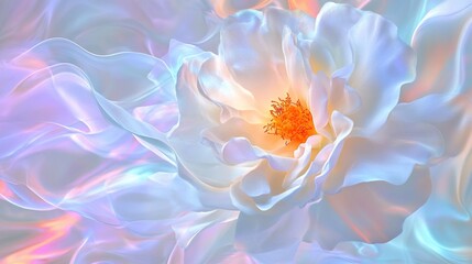 Obraz premium Iridescent White Flower with Flowing Pastel Background