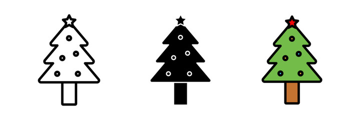 Christmas tree icon vector illustration set stroke, filled and colored concept for web design. Perfect pixel isolated on clean white background.