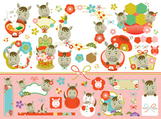 2026年 午年　正月のイラストセット_文字なし