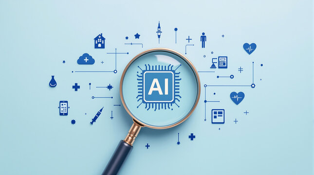 Ai artificial intelligence healthcare technology magnifying glass concept research future 100 character - Powered by Adobe