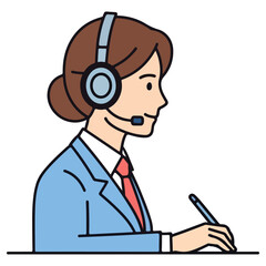 Customer service representative focused on work, taking notes.