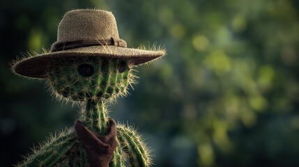 A cactus-man humanoid cactus in a cowboy hat.
