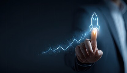 Business Growth Concept with Rocket Ship Graphic.