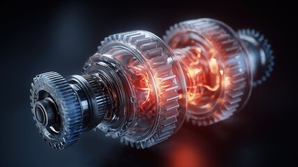 Three interlocking gears glowing with energy, labeled Model, Map, Match, driving a larger transparent engine that turns chaos into clarity, industrial-futuristic style, precision detail 